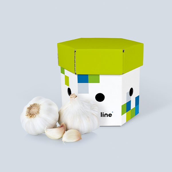 Individuell bedruckbare weisse Knoblauchbox mit Knoblauch