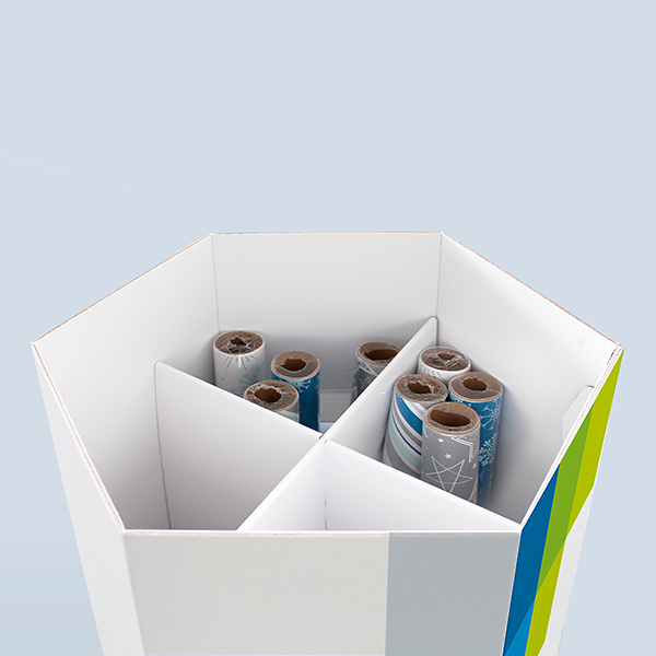 Trennfächer der weissen Geschenkpapierbox für Papierrollen