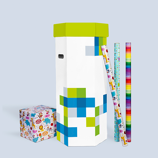 Individuell bedruckbare weisse Geschenkpapierbox für Rollen