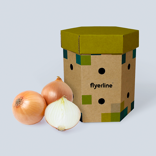 Custom-printable brown Onion and Garlic Box filled with onions
