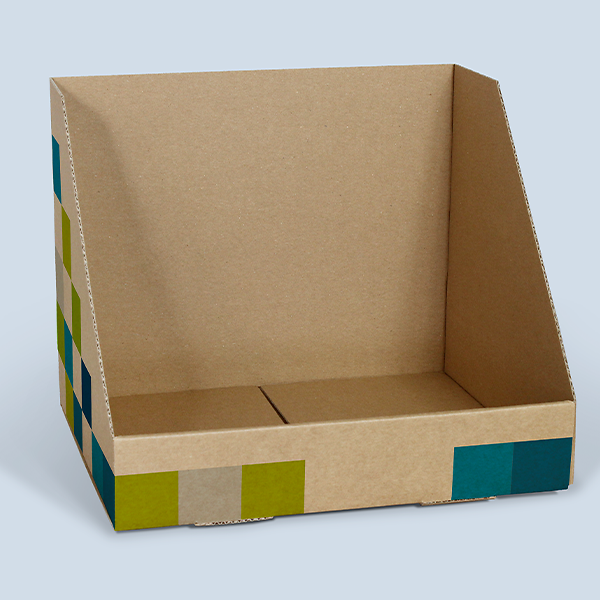 Bedrucktes Thekendisplay ohne Topper aus Naturkarton