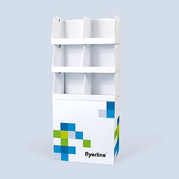 Weisser Displaysockel mit Stapeltrays zur Warenpräsentation